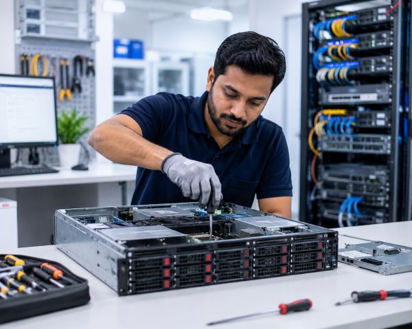 technicians at a workstation